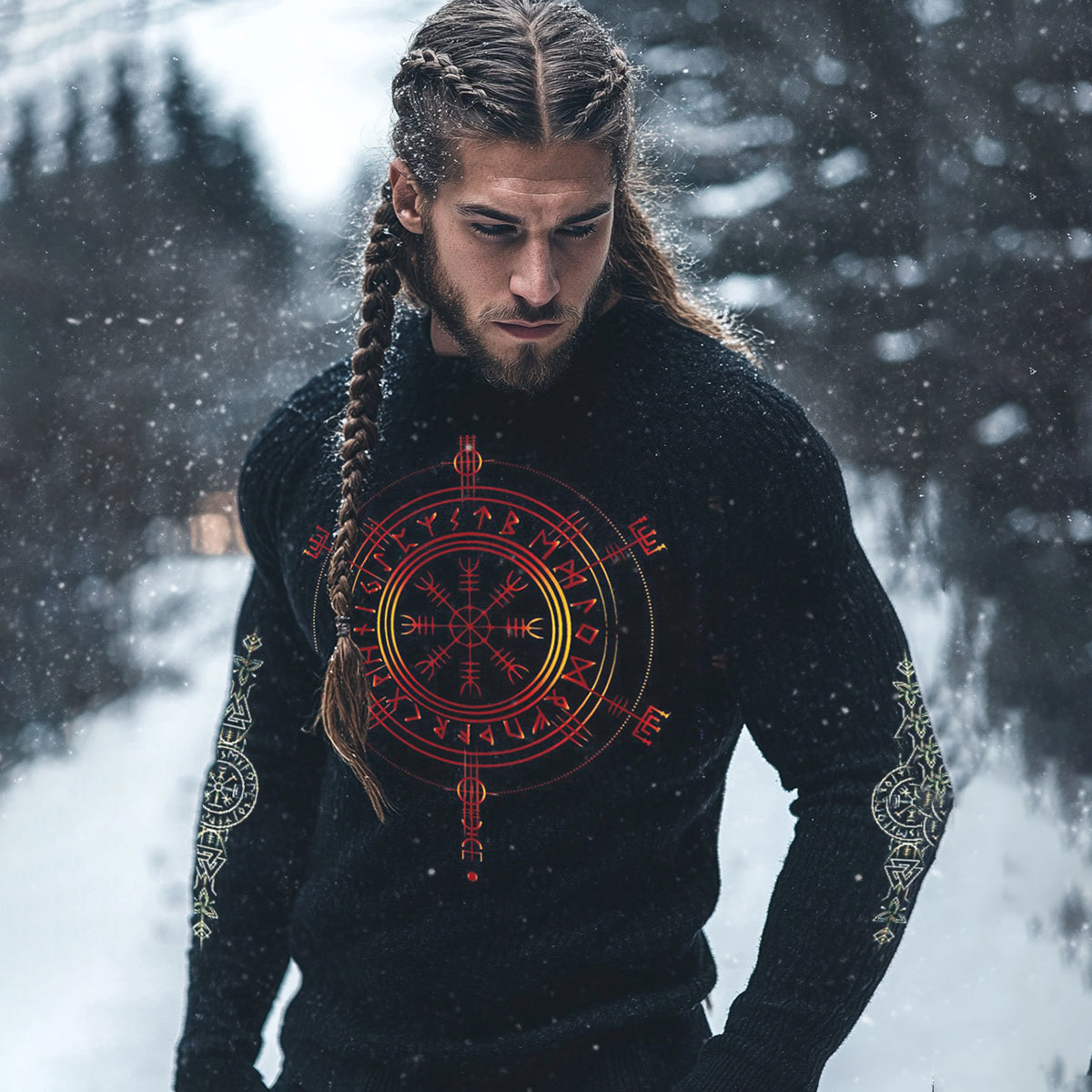 Vintage Viking Rune Knit Jacquard Crew Neck Sweater elevenforest