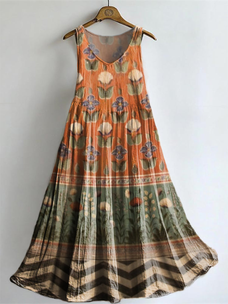 Women's Vintage Floral Collage Art Pattern Print Sleeveless Cotton Poc