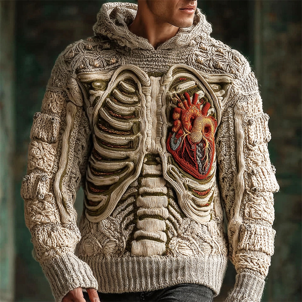 Halloween Skeleton & Heart Organ Anatomy Art Men's Hooded Sweater artswardrobe