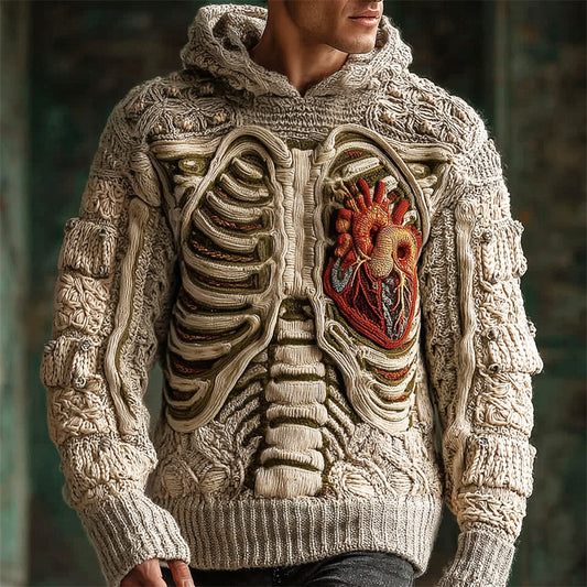 Halloween Skeleton & Heart Organ Anatomy Art Men's Hooded Sweater artswardrobe