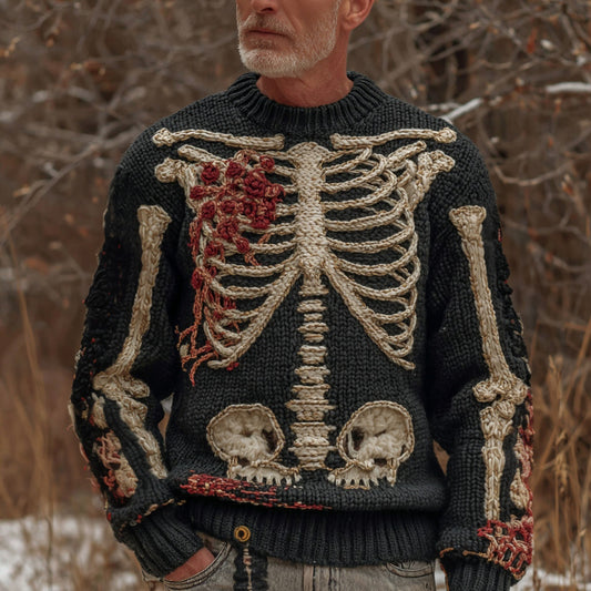 Halloween Skeleton Pattern Chunky Knitted Sweater artswardrobe