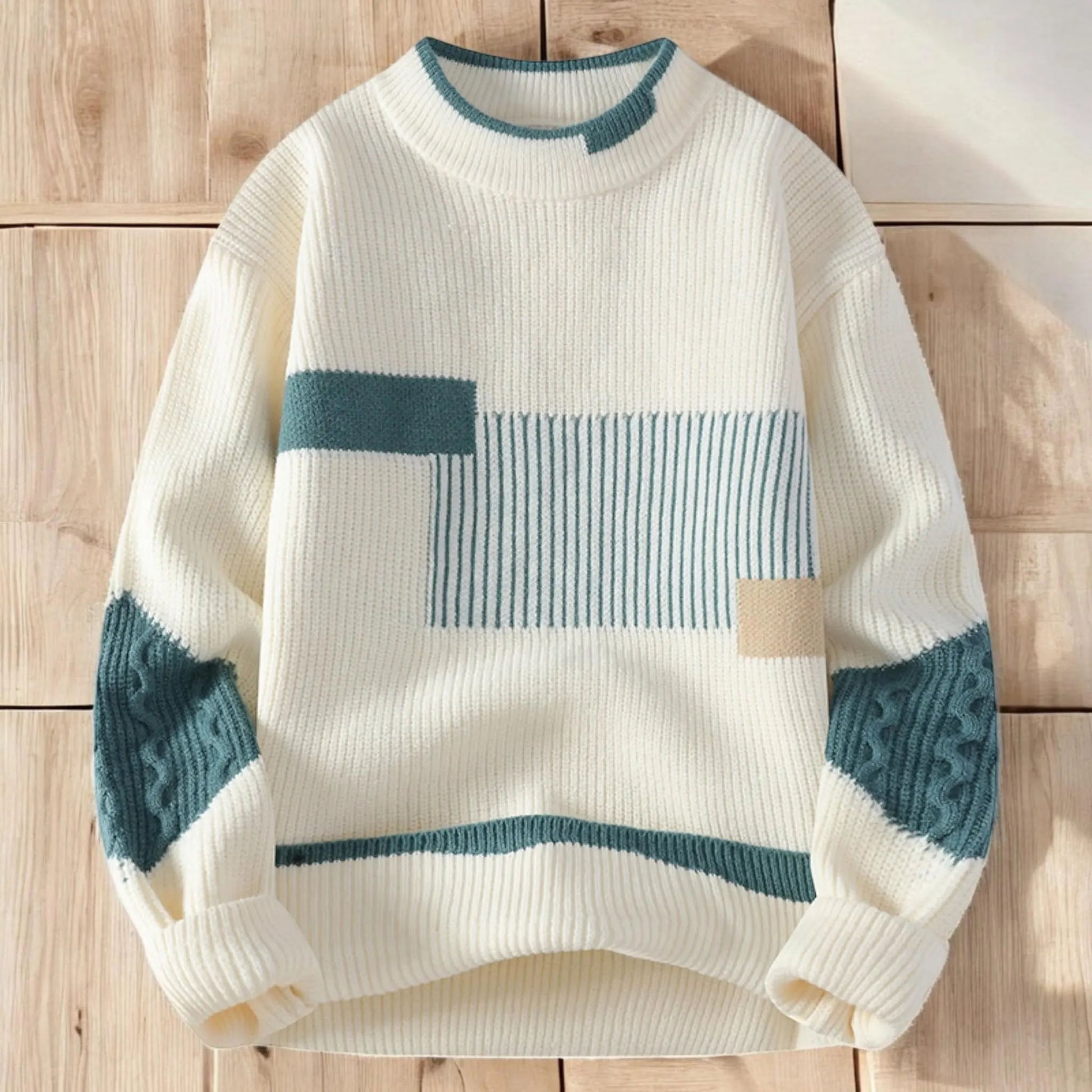 Vegan Mock Minimalist Knit Pullover Sustainable Patchwork Warmth Knitted Jacquard Unisex Sweater elevenforest