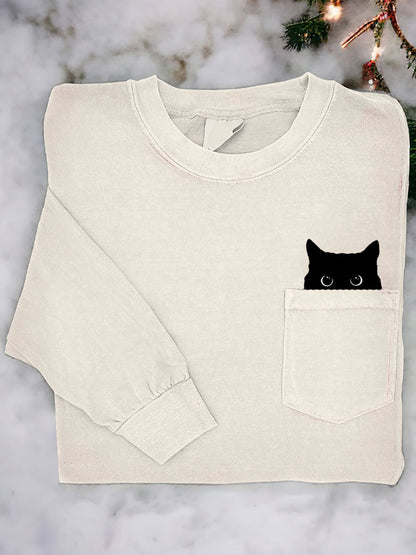 Women's Casual Funny Black Cat Print T-Shirt elevenforest