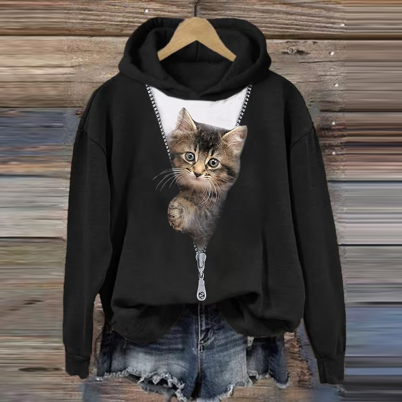 Abstract Creative Cute Cat Art Print Art Hooded Sweatshirt elevenforest