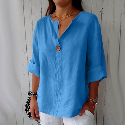 Comstylish Solid Color Linen Blend Loose Blouse