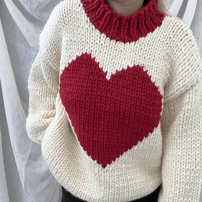 Valentine Love Heart Key To My Heart Hand Knit Chunky Sweater elevenforest