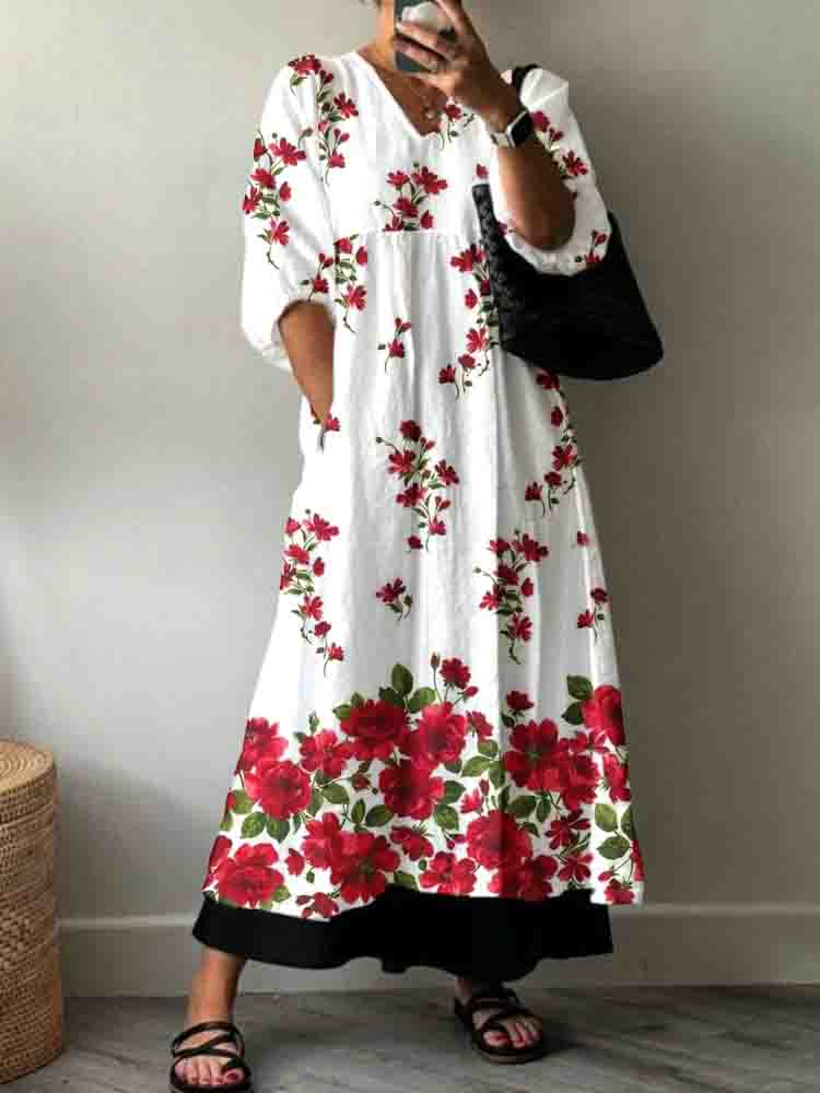 Women'S Retro Floral Pattern Pattern Cotton Dress