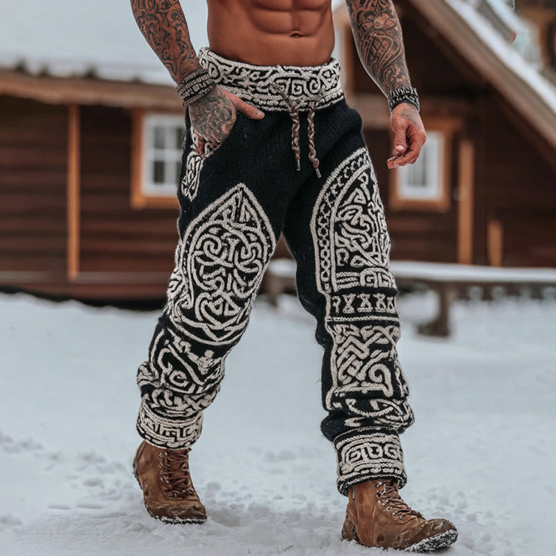 Men's Viking Tribal Celtic Geometry Pattern Art Cozy Knit Pants artswardrobe