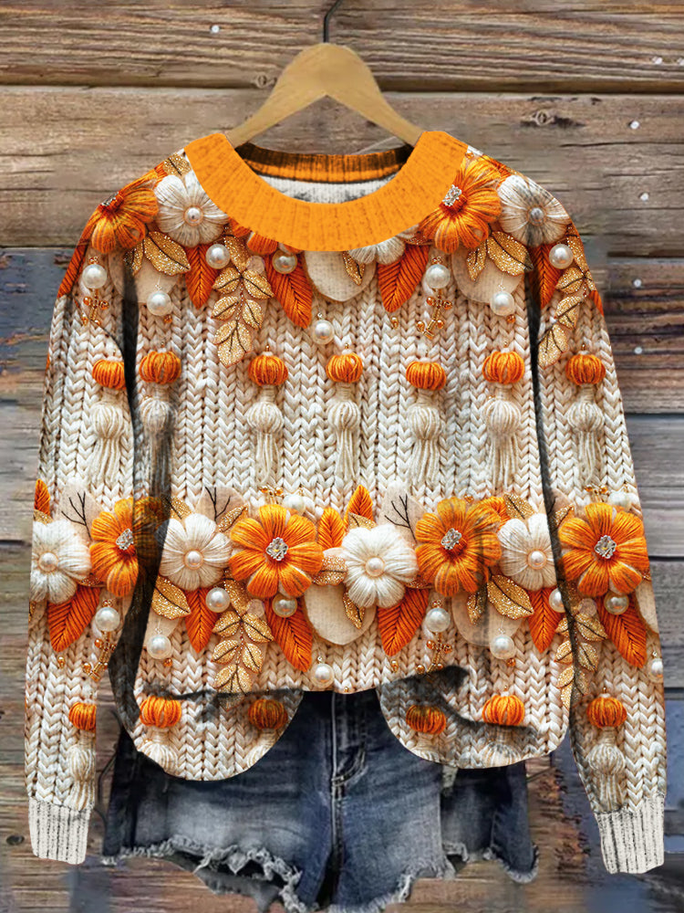 Glittery Fall Floral Knit Art Cozy Sweater artswardrobe