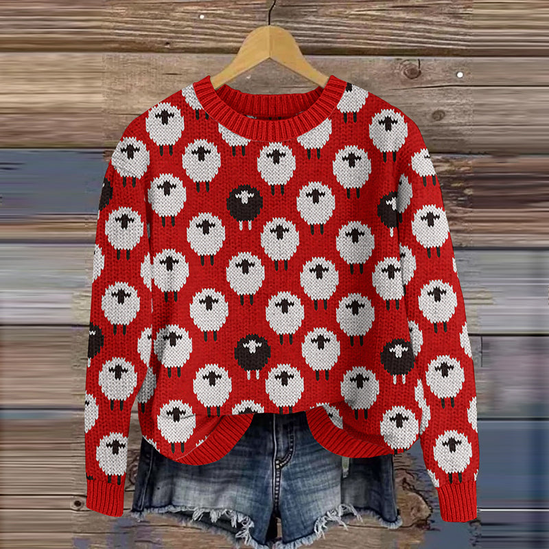 Vintage Farm Sheep Knitted Crew Neck Cozy Sweater elevenforest