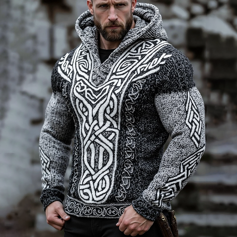Men's Vintage Viking Celtic Cozy Chunky Hooded Sweater elevenforest
