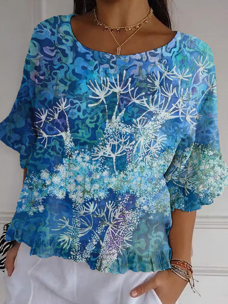 Women's Flower Print Short Sleeve Top artswardrobe