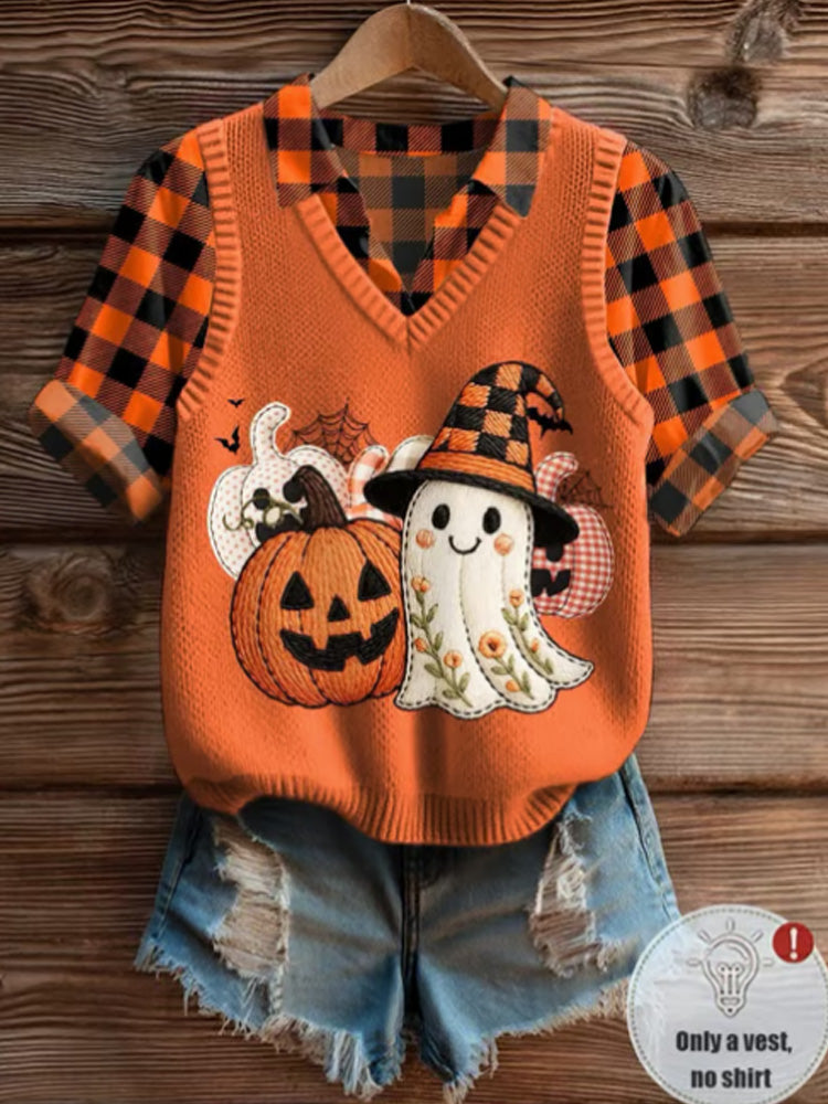 Women's Halloween Pumpkin Print Vest artswardrobe