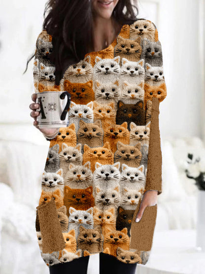 Colorful Cute Cats Embroidered Cozy Knit Tunic elevenforest