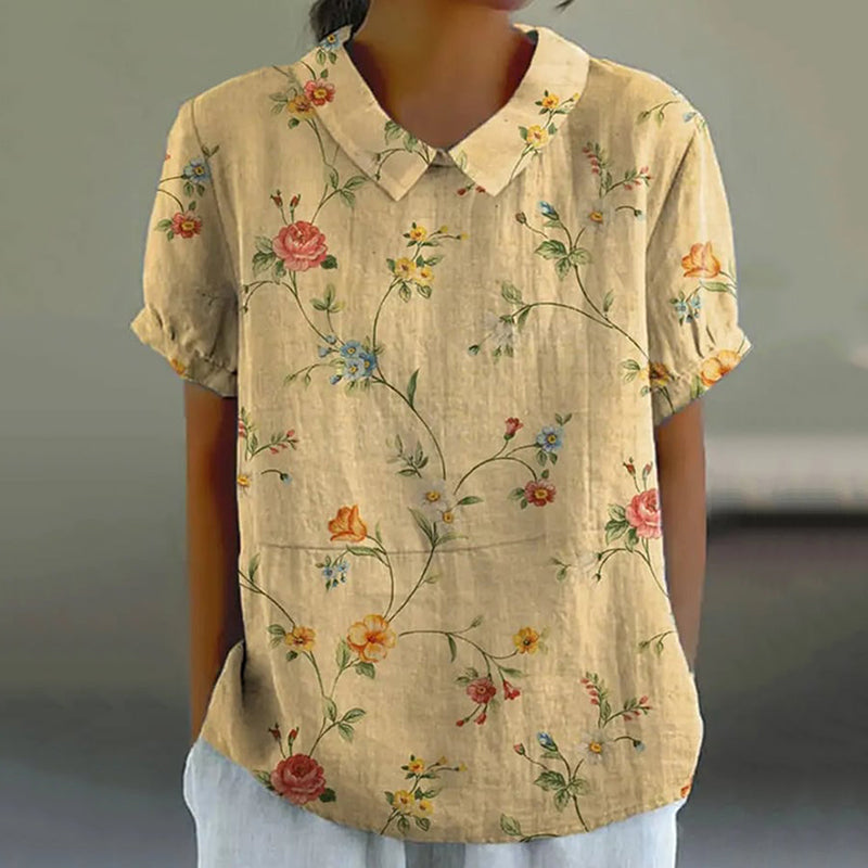 Comstylish Boughs And Robin Birds Graphic Print Casual Cotton Linen Shirt