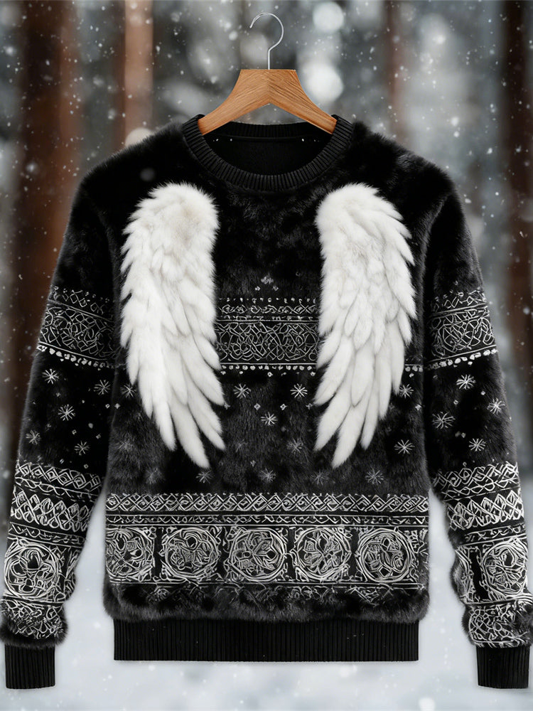 Comstylish Viking Wings Design Women's Flannel Crewneck Sweatshirt