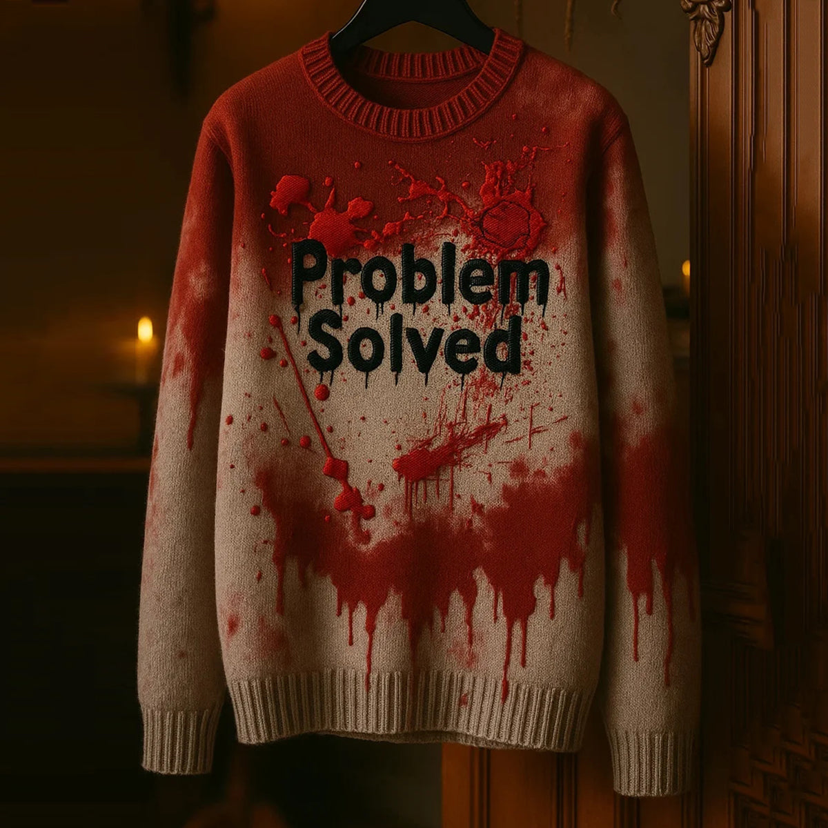 Halloween Horror Blood Fun Text Print Casual Knitted Sweater artswardrobe