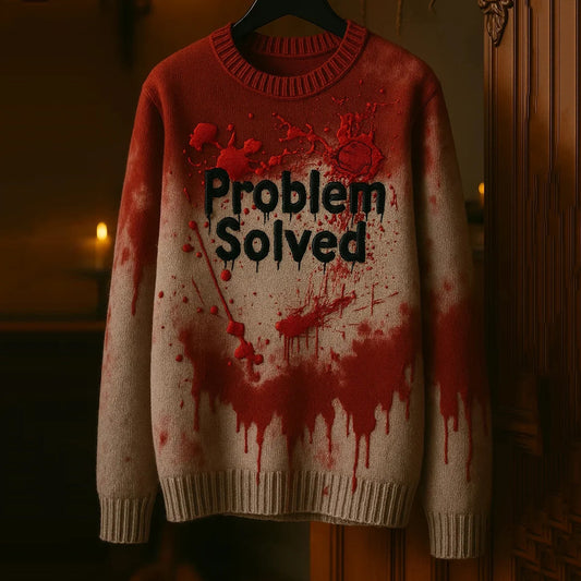 Halloween Horror Blood Fun Text Print Casual Knitted Sweater artswardrobe