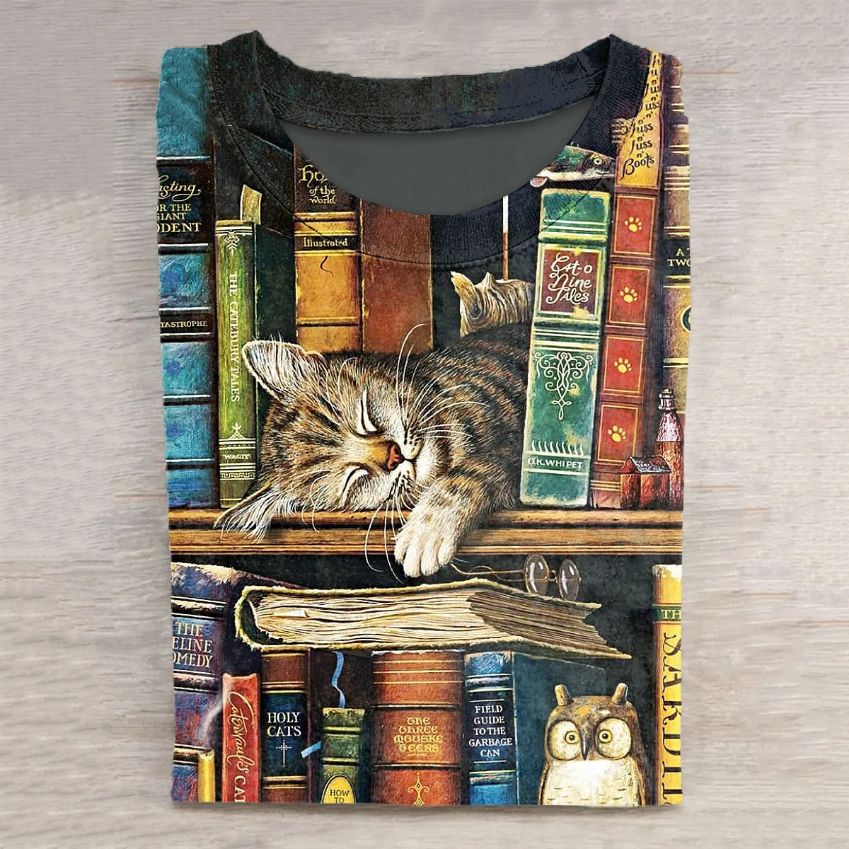 Comstylish Women's Cute Cat Print Vintage Fashion Loose Short Sleeve T-shirt