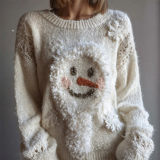 Fuzzy Snowman & Snowflakes Cozy Knit Sweater artswardrobe