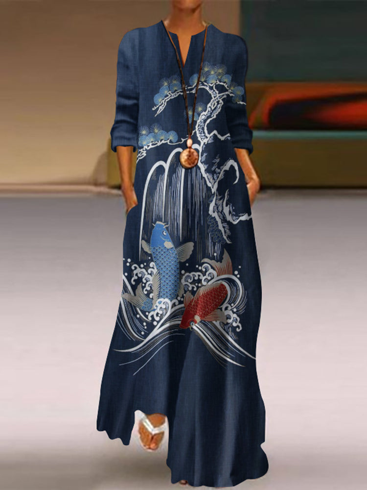 Women'S Fish Pattern V-Neck Dress