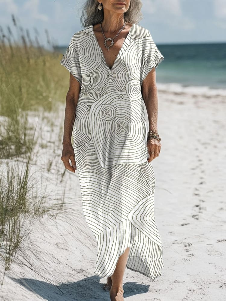 Women's Vintage Art Geometric Print Pocket Cotton Dress