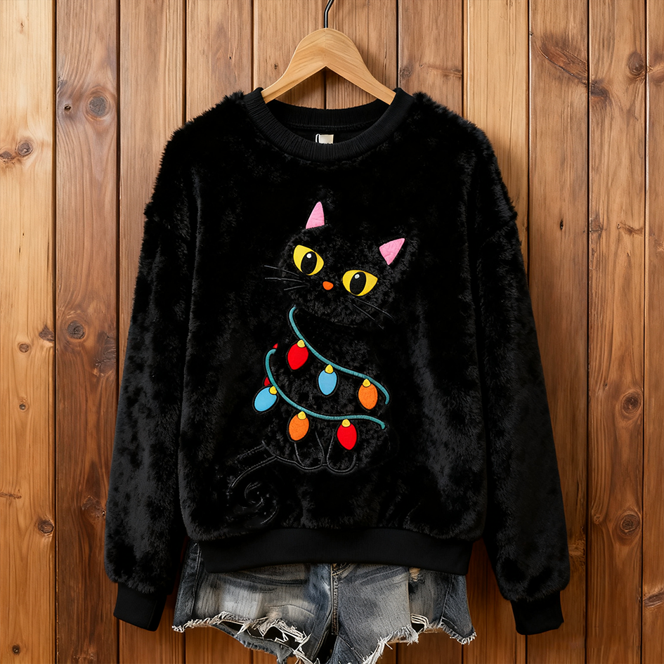 Comstylish Women's Christmas Winter Warm Fun Animal Design Flannel Sweatshirt