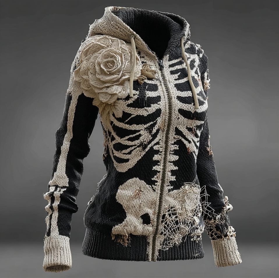 Ladies' Halloween Line Art Dark Style Knit Sweater Jacket artswardrobe