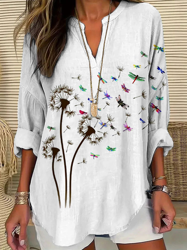 Comstylish Women's Casual Watercolor Dragonfly Cotton Blend Print T-shirt