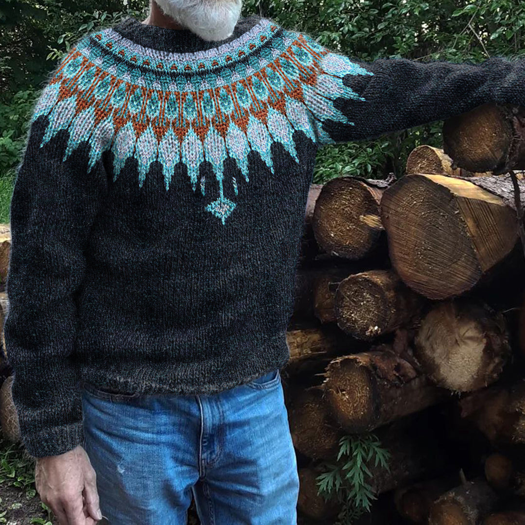 Men's Jacquard Icelandic Pattern Cozy Knit Sweater elevenforest