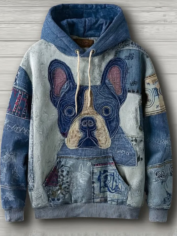 Comstylish Women's Casual Patchwork Dog Print Hoodie