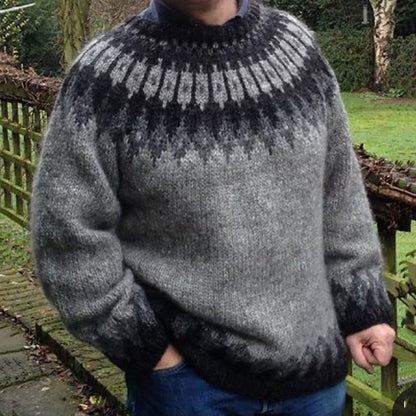 Icelandic Ethnic Pattern Print Knitted Pullover Sweater elevenforest