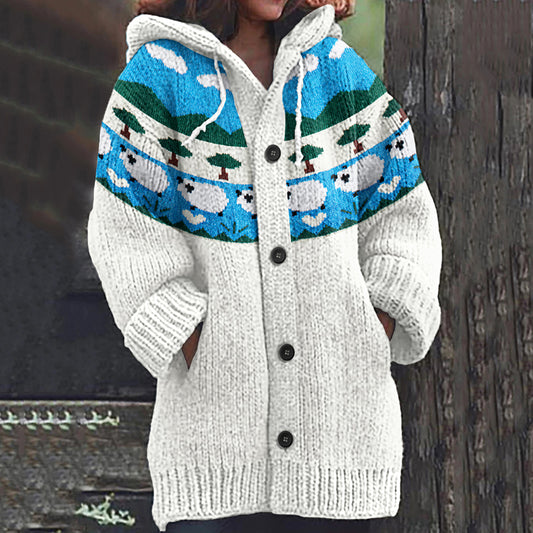 Vintage Farm Sheep Knitted Jacquard Cardigan Sweater elevenforest