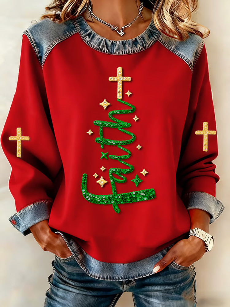 Comstylish Women's Casual Retro Christmas Faith Sweatshirt