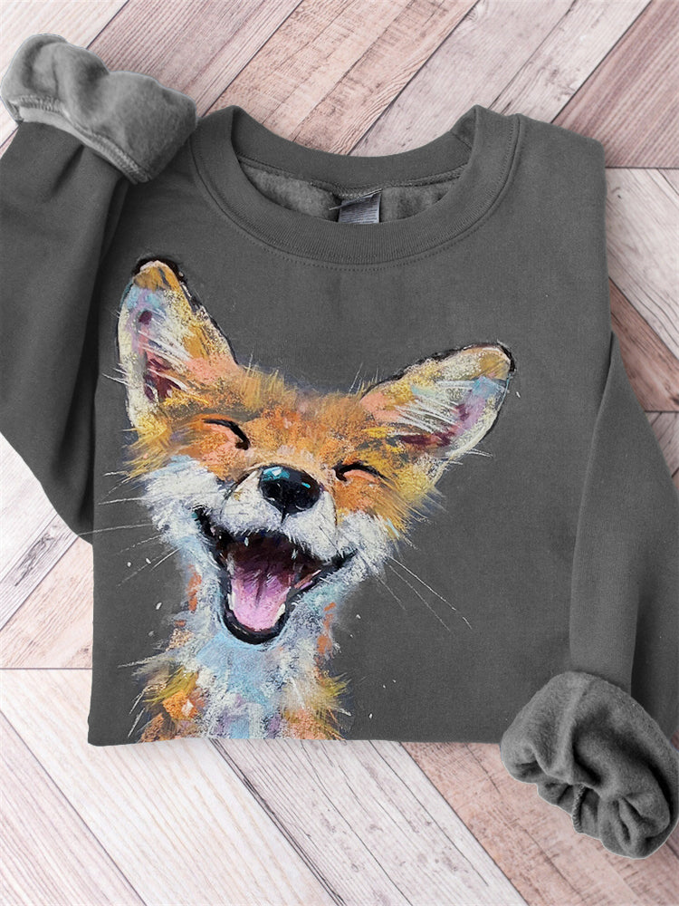 Fuzzy Smiling Fox Painting Comfy Sweatshirt artswardrobe