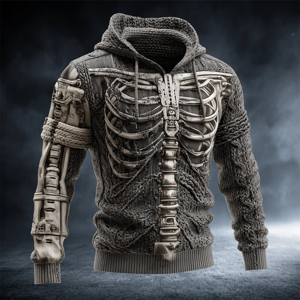 Futuristic Bionic Mechanical Frame Men's Hooded Sweater 1 artswardrobe