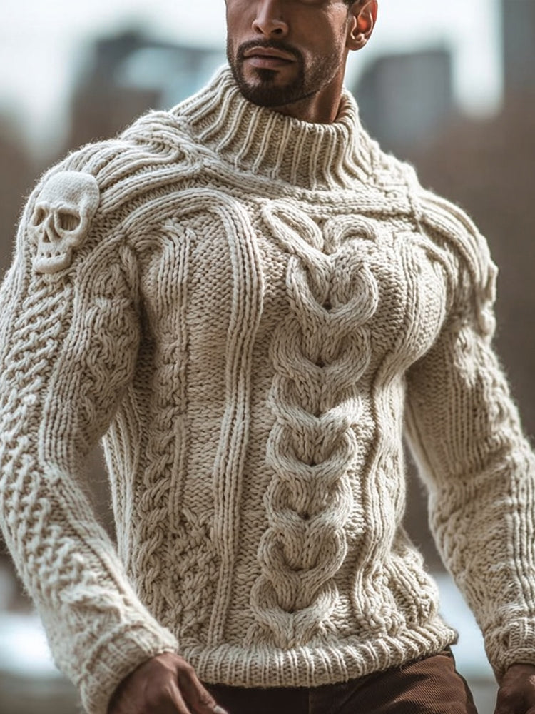 Men's Vintage Skull Celtic Chunky Cozy Turtleneck Sweater artswardrobe