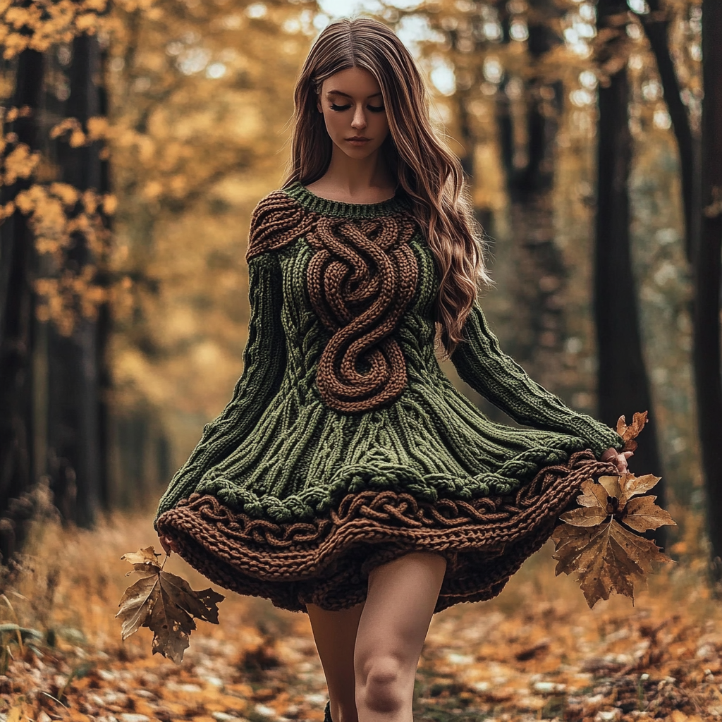 Women's Celtic Knot Ombre Knit Sweater Dress elevenforest