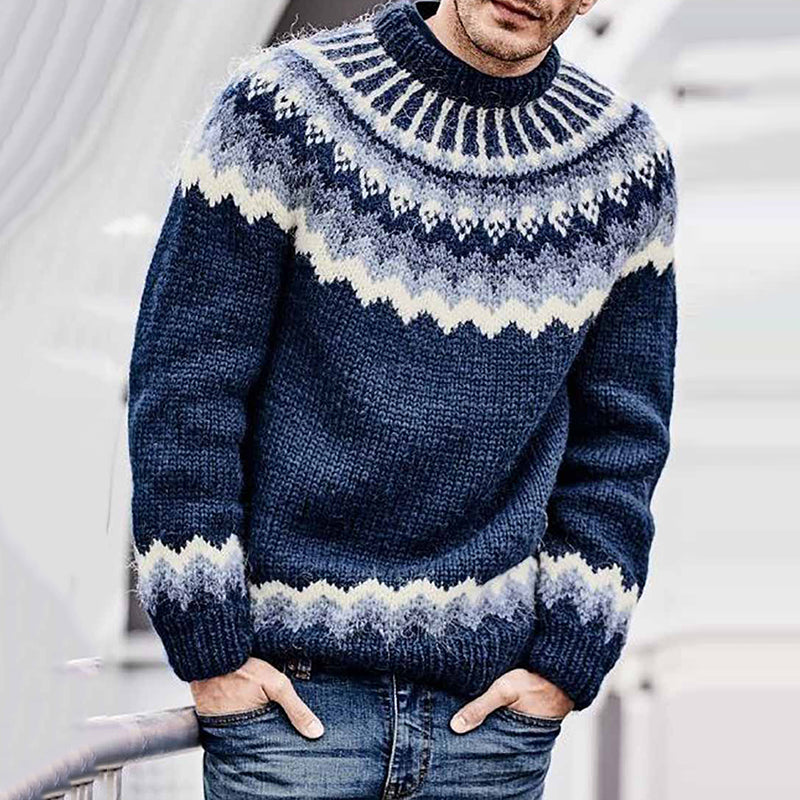 Men's Jacquard Icelandic Pattern Art Cozy Knit Sweater elevenforest