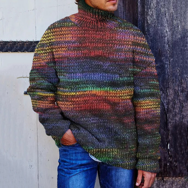 Men's Vintage Rainbow Pullover Warmth Knitted Turtleneck Sweater elevenforest