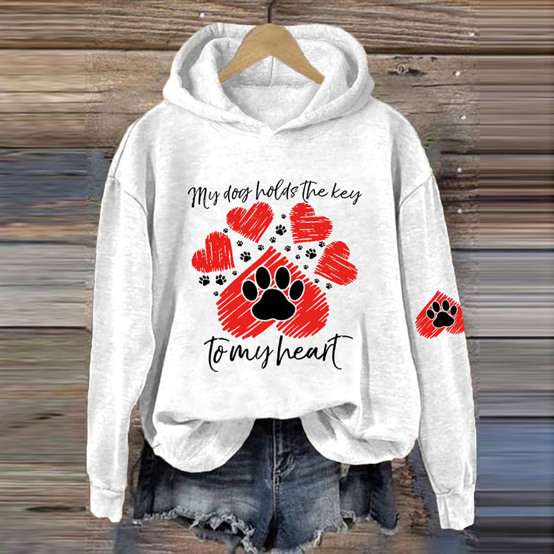 Women's My Cat Holds The Key To My Heart - Cute Valentine's Day Cat Print Hoodie Long Sleeve Sweatshirt elevenforest