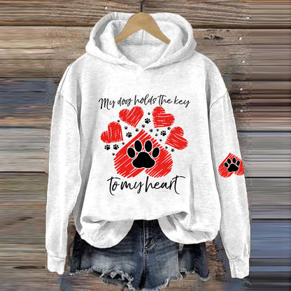 Women's My Cat Holds The Key To My Heart - Cute Valentine's Day Cat Print Hoodie Long Sleeve Sweatshirt elevenforest