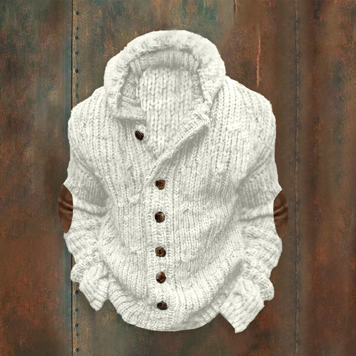 Vintage Cable Knit Basic Buttons Hooded Sweater elevenforest