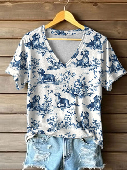 Women's Dachshund Dog Print Casual T-shirt artswardrobe