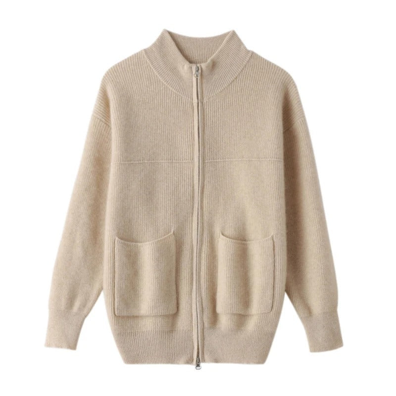 LP | Accogliente cardigan in maglia con collo alto e zip