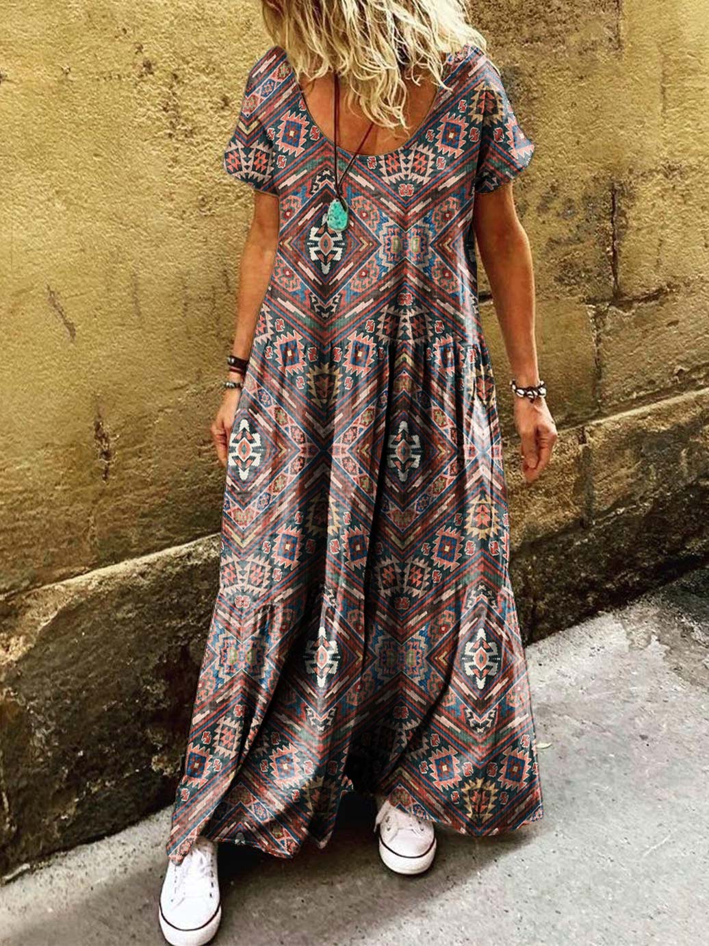 Womens Ethnic Tribal Art Painting Print Dress