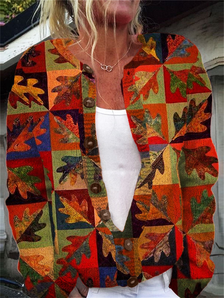 Women's Maple Leaf Fall Winter Sweater Cardigan artswardrobe
