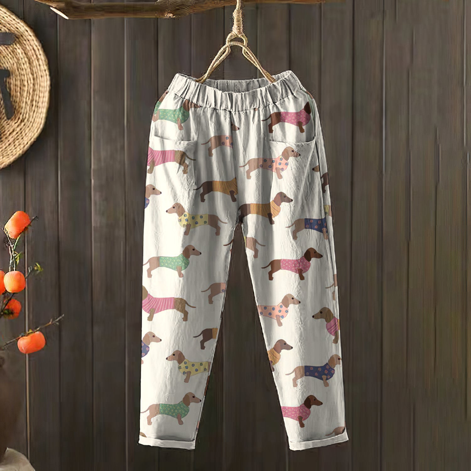 Comstylish Women's Vintage Dachshund Casual Pocket Pants