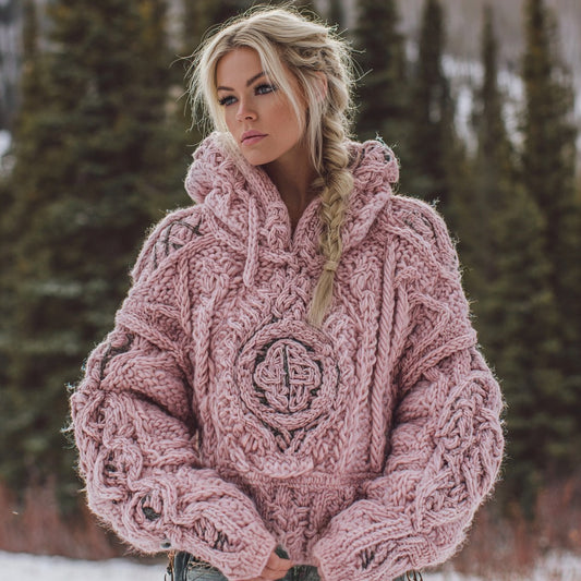 Women's Vintage Viking Rune Knitted Warm Hooded Sweater elevenforest