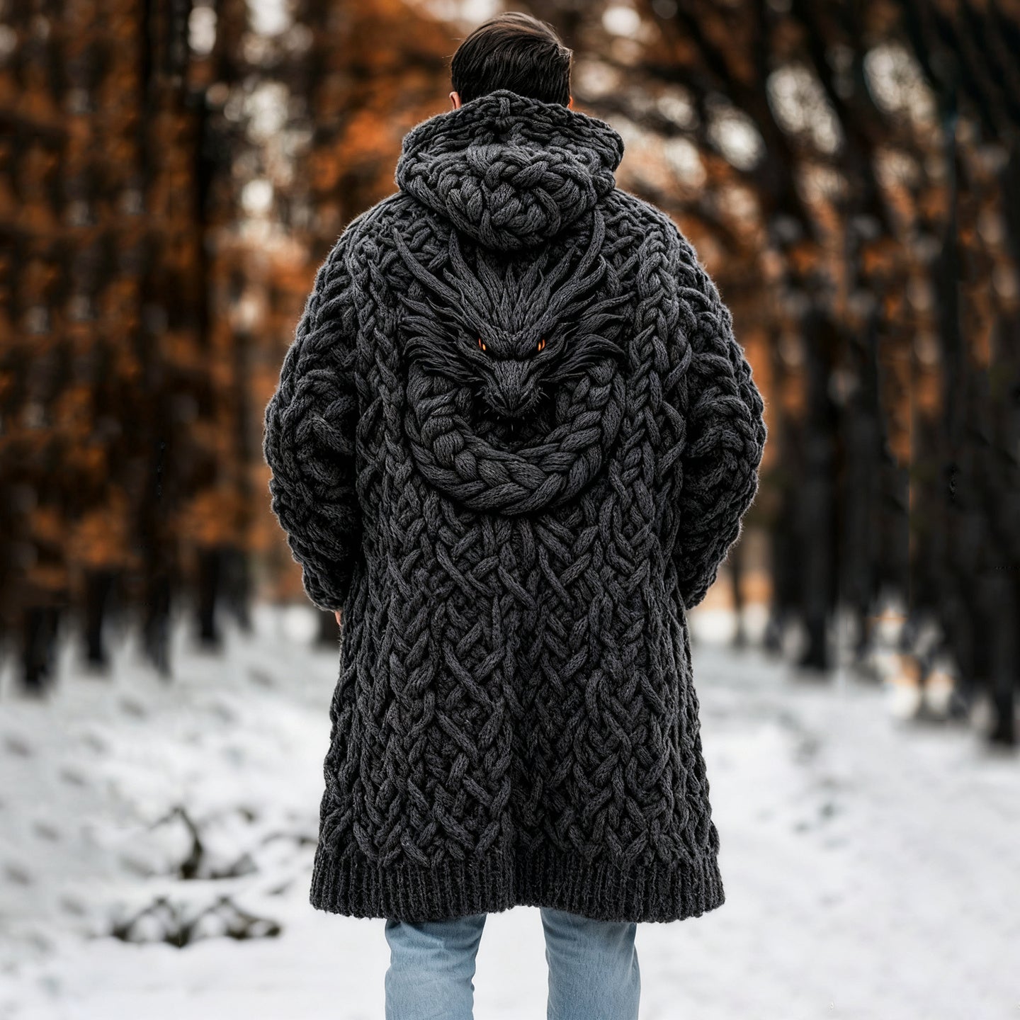 Men's Viking Dragon Style Celtic Chunky Knit Sweater Coat artswardrobe